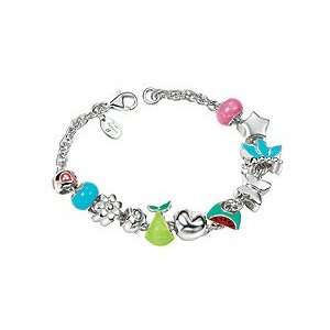   Sterling Silver Colorful Eleven Charms Diamond Girl Bracelet Jewelry