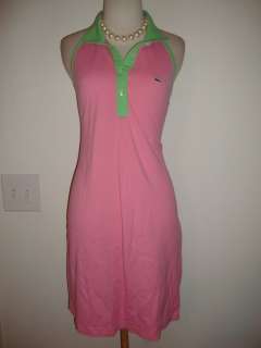 Womens LACOSTE DEVANLAY Pink Green Halter Tennis Dress Size 44 / 12 