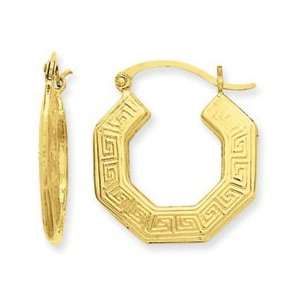  14k Yellow Gold Polished Greek Key Hollow Hoop Earrings 