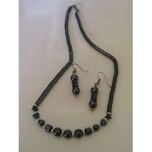  Black Silver Beaded Necklace with Earrings Everything 