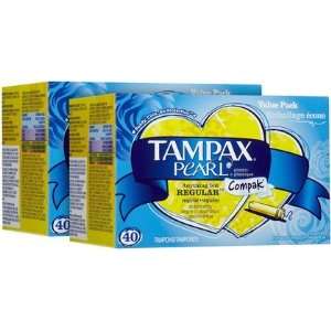 Tampax Compak Pearl Regular Tampons with Plastic Applicator 40 ct, 2 