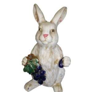  Standing White Ceramic Rabbit Holding Bunch of Grapes in 
