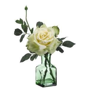  14 Rose in Glass Vase Green Yellow (Pack of 6)