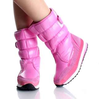 Womens Snow Boots Winter Pink Flat Warm Quilted Faux Shearling Fur 