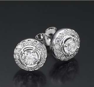 14k white gold round diamond earrings stud side stones  