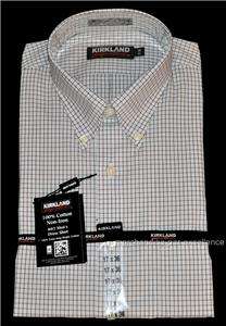NEW NO IRON mens KIRKLAND 80/2 100% Cotton Dress SHIRT White Brown 