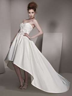 Pretty Front Short Back long Satin White Wedding Dress bridal Gown 