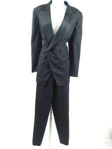 NICOLE MILLER Black Tuxedo Cut Pant Suit Outfit Size 8  