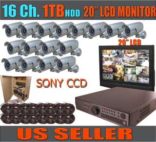 16 Ch Channel CCTV Security Camera System 20LCD Sony.  