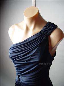 MIDNIGHT Blue Gathered Drape Evening Party fp Dress L  