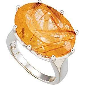 Gorgeous Orangey Rutilated Natural Quartz Large Cocktail Ring set in 