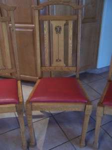 Antique Art Nouveau Arts & Crafts Set of 4 Dining Chairs Oak with Red 