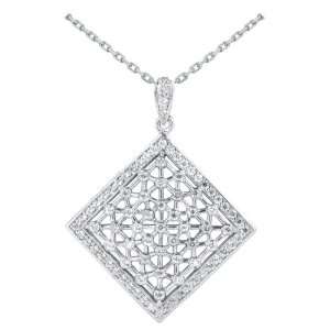   Diamond 14K White Gold Fancy Pendant Necklace David Murad Jewelry