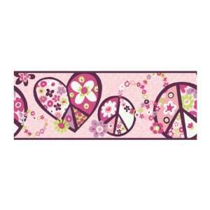   PW3917B Girl Power 2 Peace Sign Border, Pink Background/Burgundy Band