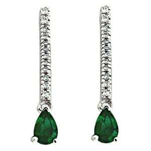  14k White Gold Emerald and Diamond Earrings   JewelryWeb 