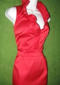 JESSICA HOWARD Red Stretch Satin Ruffle V Neck Cocktail Dress 12 