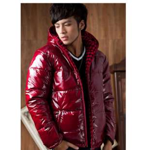 NEW Men Winter Fashion Black Shiny Hooded Coat Jacket 6 COLOR  