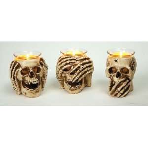  Halloween Skull Candle Holder 3 Assorted