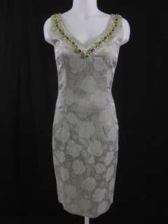 DOLCE & GABBANA Silver Brocade Jeweled Dress Sz 40  