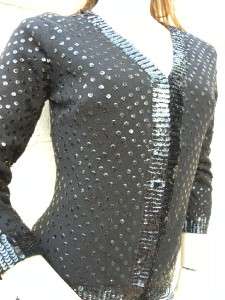MILLY BLACK BEADED SEQUIN COVERED CASHMERE CARDIGAN S  