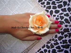 Apricot Peach Rose Flower Statement Ring Choochie Choo  