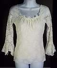 Carrie Allen Ivory Lined Floral Lace Empire Top Medium