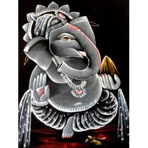 Indian Hindu God Lord Ganesha Ganesh Handmade Art Oil Painting on 