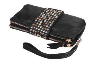 New Korean Style Faux Leather Rivet Lady Girls Clutch Purse Wallet Bag 