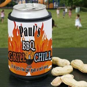 BBQ Grill & Chill Personalized Can Wrap Koozie  Sports 