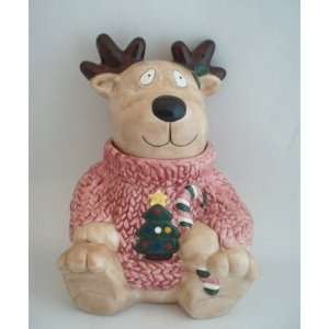  Reindeer Ceramic Christmas Collectible Cookie Jar MIB by 