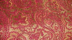 Red Gold Paisley Print Fabric Upholstery Fabric Remnant F376  