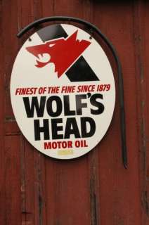 Vintage WOLFS HEAD Motor Oil Sign Porcelain Double Sided Near Mint 