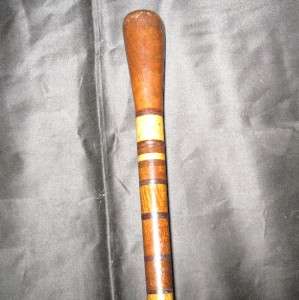   Antique Inlaid Hardwood Walking Stick Cane Metal Core & Tip  