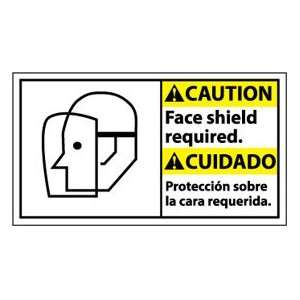 Bilingual Vinyl Sign   Caution Face Shield Required  