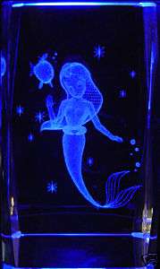 LITTLE MERMAID 3 INCH 3D CRYSTAL LASER ETCHED FREE LED  