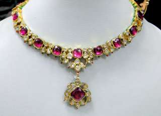   ct Gold Diamond kundan meena necklace choker w earrings jewelry  