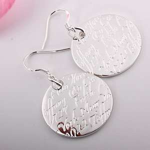 ER54 silver magic carved letters disc pendant earring  