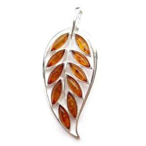  Baltic Honey Amber and Sterling Silver Leaf Pendant Ian 