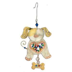  Beaded Dog and Bone Metal Ornament