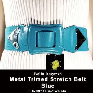  Big Buckle Stretch Belt with Metal Trim   Turquoise 