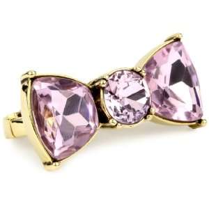  Betsey Johnson Iconic Pink Crystal Duo Stretch Ring 