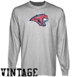 Houston Cougars Ash Distressed Logo Vintage Long Sleeve T shirt 