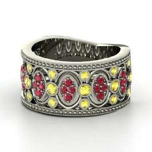 Renaissance Band, 14K White Gold Ring with Yellow Sapphire & Ruby