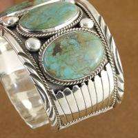 Navajo Sterling Silver 5 Stone Manassa Turquoise HUGE Mens Cuff 