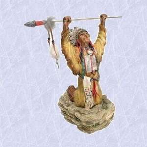   chief statue Indian Style with spear Sculpture 