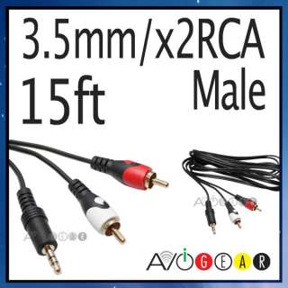 15 feet AUDIO Y ADAPTER CABLE 3.5mm Mini to 2 Male RCA  