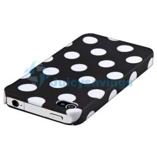 Black w/ White Dot Rear Hard Case+PRIVACY Filter Protector for iPhone 