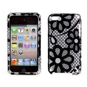 Apple iPod Touch 4 Black Lace Flowers Snap On Protector 