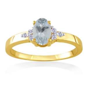   MARCH Birthstone Ring 14k Yellow Gold Diamond & Aquamarine Ring