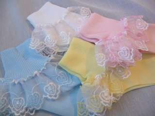 Frilly Lace Heart Dress Socks Pink White Blue Yellow  